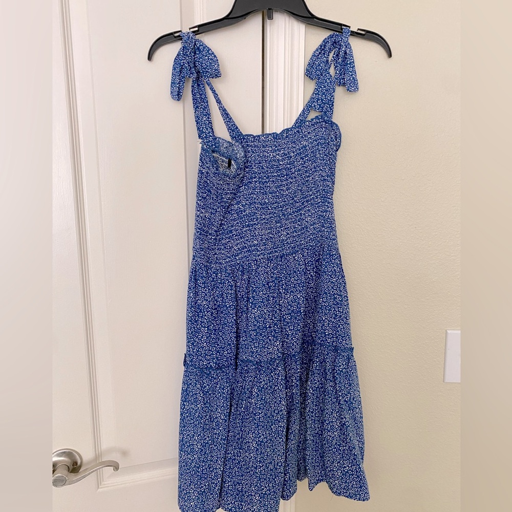 Blue Floral Dress with Bow Straps
